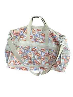 Le Sport Sac Geometric Print Multicolor Weekender Duffel Bag w/ Crossbody Strap